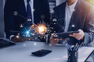 Digital transformation technology strategy, IoT, internet of things. transformation of ideas and the adoption of technology in business in the digital age, enhancing global business capabilities. Ai photo