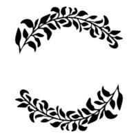 Elegant oval floral frame, border silhouette in hand drawn doodle style isolated on white background. Wreath decoration, delicate clip art. Vector illustration