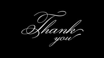 dank u geanimeerd, viering, wensen, evenementen, bericht, waardering. dank u tekst animatie. handgeschreven in wit en zwart achtergrond en groen scherm video