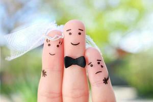 Fingers art of Happy couple to get married. Concept of stepson vs wedding. photo