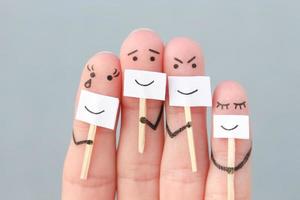 Fingers art of family. Concept of people hiding emotions. photo