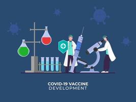 covid-19 vacuna desarrollo concepto con científicos hombres trabajando juntos en laboratorio. vector