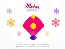 Happy Makar Sankranti Greeting Card With A Kite On White Mandala Pattern Background. vector