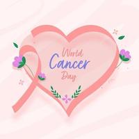 World Cancer Day Concept With Pink Ribbon And Flowers On White Background. vector