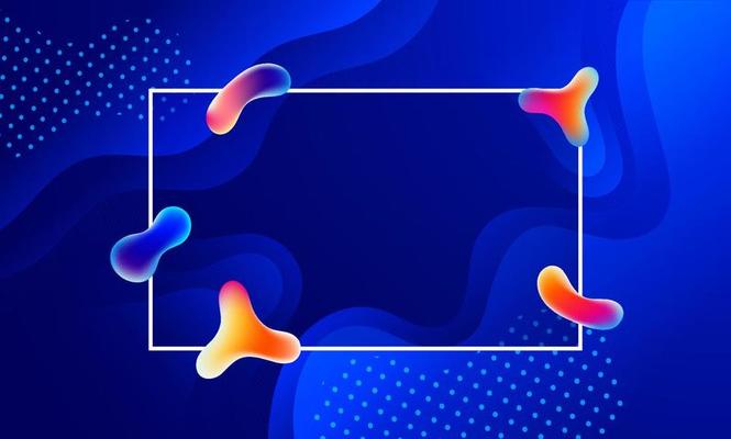 Glossy blue fluid art or liquid bubbles abstract background with white frame and space for your message.
