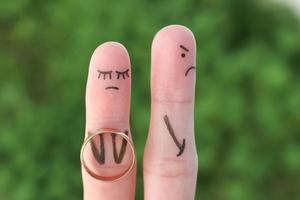 Fingers art of couple. Concept woman made an offer to get married, man refused. photo