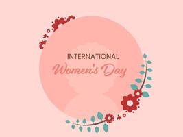 International Women's Day Text With Flowers And Leaves On Pastel Pink Background. vector