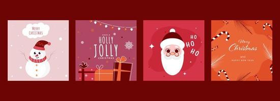 Merry Christmas Happy New Year, Holly Jolly Poster Design In Four Color Options. vector