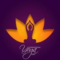 Paper Cut Style Lotus Shape Purple Background with Silhouette Woman Meditating for International Yoga Day. vector