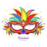 carnaval festival concepto con vistoso fiesta máscara y plumas en blanco antecedentes. vector