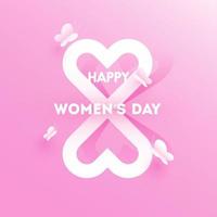 White Paper Cut Style 8 Number in Heart Shape with Butterflies on Pink Background for Happy Women's Day. vector