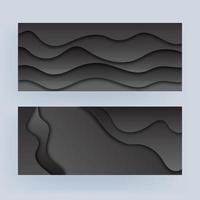 Black paper cut abstract wavy background in two option. vector