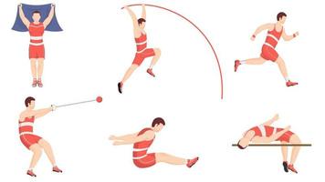 atletismo hacer ejercicio o pista y campo Deportes actuación en diferente pose. vector