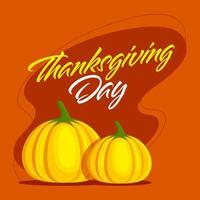 Thanksgiving Day Font with Pumpkins on Orange Background. vector