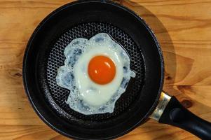 Fried egg in a frying pan.Healthy food photo