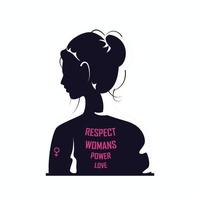 Blue Silhouette of Woman Face with Respect, Woman's, Power, Love Text on White Background. vector