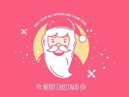 Merry Christmas Celebration Poster Design With Cartoon Santa Claus And Snowfall On Pink Background. vector