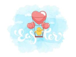 Easter Font with Swing Easter Chick and Balloons on Watercolor Effect Background. vector