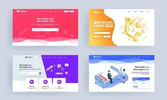 Different Types Medical or Healthcare Concept Based Landing Page Design. vector