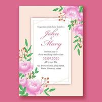 Beautiful Floral Wedding Invitation Card Design with Event Details. vector