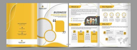 Double-Sides Of Business Bi-Fold Brochure Design In Yellow And White Color. vector