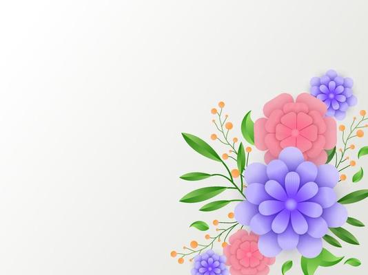 Paper Cut Flowers with Leaves and Berry Branches on White Background.