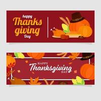 Happy Thanksgiving Day Header or Banner Design Set with Festival Elements Decorated Red Background. vector