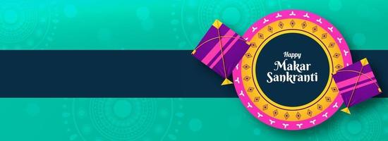 Happy Makar Sankranti Text In Mandala Frame With Kites Illustration On Turquoise And Blue Background. vector