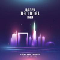 Happy National Day Celebration Poster Design With Famous Architecture Or Monuments And Lights Effect For United Arab Emirates, Spirit Of The Union. vector