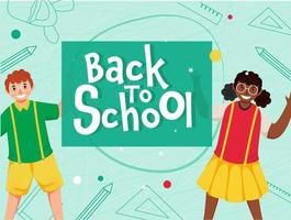 Paper Cut Back To School Text with Cheerful Student Boy and Girl Character on Green Education Elements Background. vector