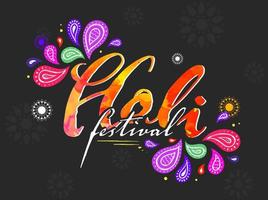 Watercolor Effect Holi Festival Font with Colorful Arc Drops on Black Background. vector