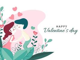 Cute Couple Kissing and Love Nature View on White Background for Happy Valentine's Day. vector
