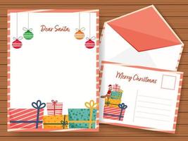 Dear Santa Letter or Wishing Card With Space For Text And Double-Sides Envelope. vector