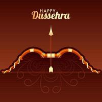 Happy Dussehra Text with Archery OR Bow on Brown Background. vector