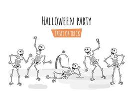 Line Art Illustration of Human Skeletons Dancing or Enjoying with Drink Glass on White Background for Halloween Party, Treat Or Trick. vector