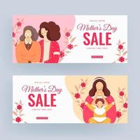 Mother's Day Sale Header or Banner Design with Mother and Daughter Character in Two Option.