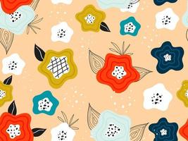 Colorful Creative Flowers with Leaves Decorated on Peach Orange Background. vector