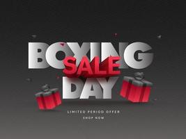 Boxing Day Sale Text With 3D Gift Boxes On Grey Background For Advertising. Can Be Used As Poster Or Banner Design. vector