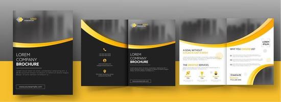 Bi-Fold Brochure Template Or Annual Report Layout In Black And White Color. vector