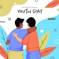 Back View of Young Boys Hugging on Abstract Colorful Background for International Youth Day. vector