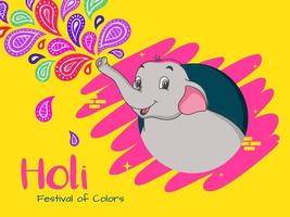 holi festival de colores celebracion con linda elefante pulverización colores en amarillo antecedentes. vector