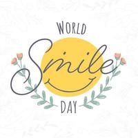 World Smile Day Text with Creative Smiley Face on White Leaves Background. vector