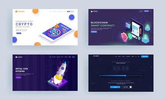 Crypto Based Casino Game, Block Chain Smart Contract, Initial Coin Offering and Token Crowdsale Concept Based Landing Page Design. vector