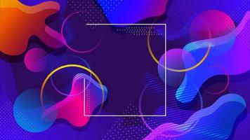 Colorful abstract fluid art effect and geometric elements on purple background with space for your message. Can be used as banner or poster design. vector