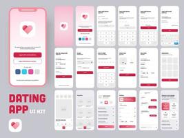 Dating App UI Kit for Responsive Mobile App or Website with Different GUI Layout Including Creative Account or Profile, Details, Picture Type Screens. vector