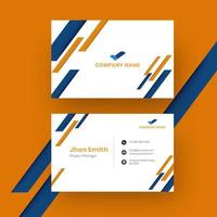 White business card design with abstract elements in front and back view on orange background. vector