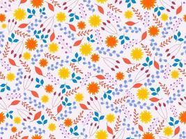 Seamless Colorful Flower with Leaves and Berry Branches Decorated Background. vector