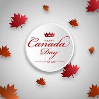 1st Of July, Happy Canada Day Font in Circle Frame with Paper Cut Maple Leaves Decorated Glossy Grey Background. vector