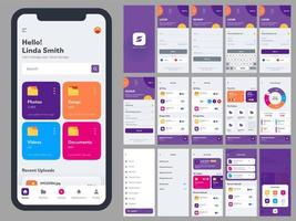 Mobile App UI Kit With Different GUI Layout Including Log In, Create Account, Sign Up, Social Media And Notification Screens. vector