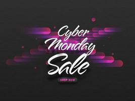 Cyber Monday Sale Font with Abstract Gradient Lines on Black Background. vector